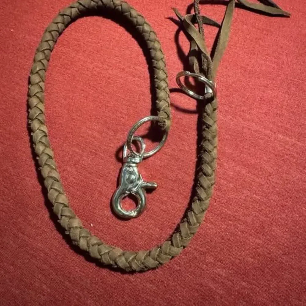 Braided Leather Wallet Lanyard Chain Long Silver Biker Trucker Handmade Brown
